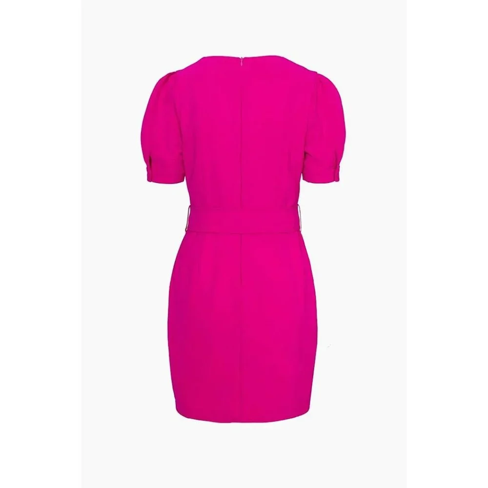 NWT Adelyn Rae Tony Belted Puff Sleeve Mini Dress Neon Pink - Picture 3 of 11